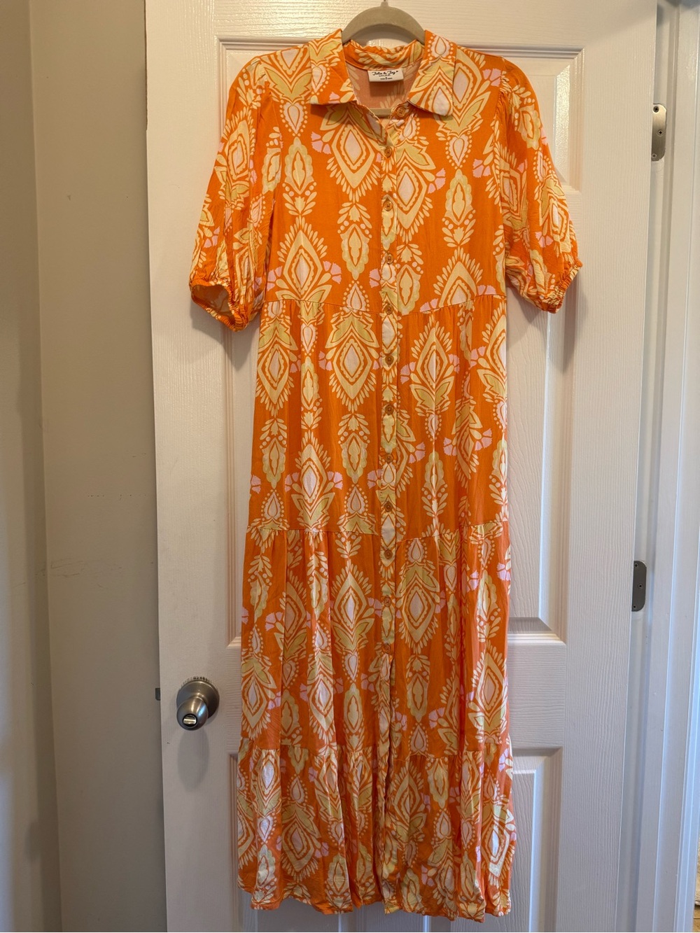 Collared Orange Printed Maxi Dress